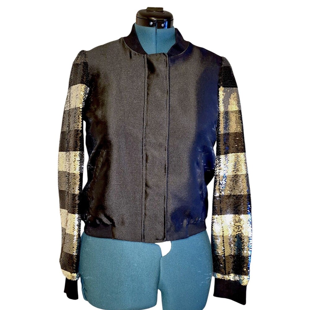 Sachin and Babi Sequins Sleeves Bomber Jacket NYE Party Glam Squad Size Small